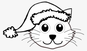 Palomaironique Cat Face Cartoon With Santa Hat Black - Christmas Cat Black And White