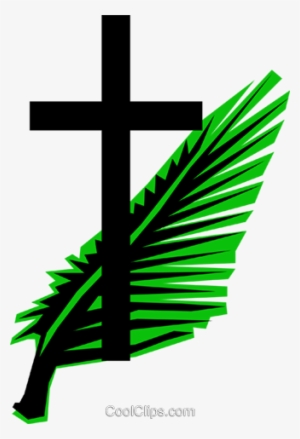 Cross & Palm Branches Royalty Free Vector Clip Art - Palm Sunday Palms Clipart
