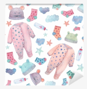 baby clothes illustrations in a seamless pattern - babykleertjes