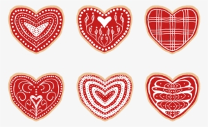 Six Valentine's Day Cookies In Red And White - Heart