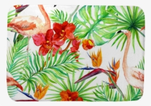 Flamingo, Tropical Leaves And Exotic Flowers - Serviette De Plage 330 G/m² My Private Spa Maison Vert
