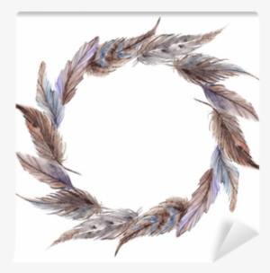 Watercolor Brown Gray Grey Feather Wreath Isolated - Grey