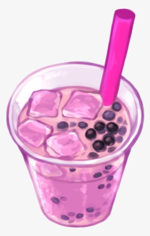 Bubble tea hand drawn black ink illustration. Pearl milk tea with fresh  herbs decor in glass