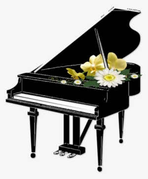Black Piano With Flowers Transparent Clipart - Piano Recital Clip Art