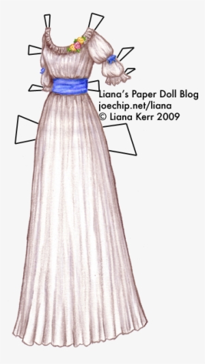 1780s White Chemise A La Reine With Blue Silk Sash - Renaissance Dress Sketch
