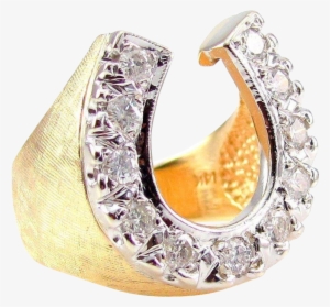 Vintage Two Tone Textured Men's Diamond Horseshoe Ring - Ring