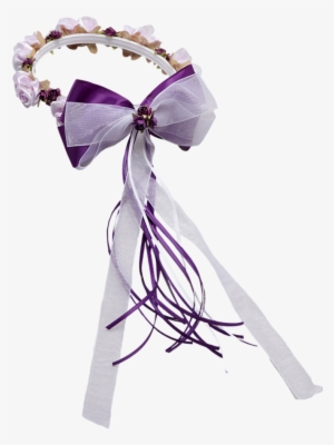 Purple Silk Floral Crown Wreath W Satin Back Bows Girls - Silk