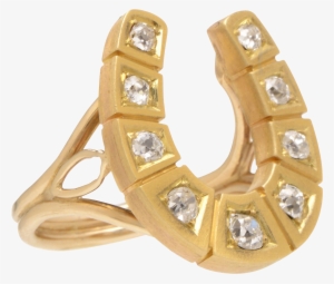Yellow Gold Horseshoe Ring With Old Mine Diamonds At - Antique 14 Kt. Yellow Gold Horseshoe Ring