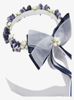 Navy Blue Floral Crown Wreath Handmade With Silk Flowers, - Satin