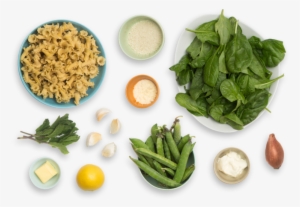 Creamy Lemon Pasta With English Peas, Mint & Garlic - Spinach Top View Png