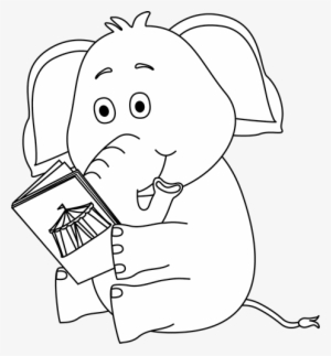 Black And White Elephant Reading - Elephants Clip Art In Black And White