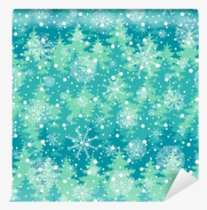 Winter Holiday Seamless Pattern With Trees, Snowflakes - Pattern
