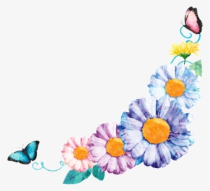 Multicolor Chrysanthemum Butterfly Flower Border Decoration - Portable Network Graphics