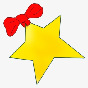 Golden Christmas Star With Red Bow - Clip Art