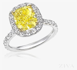 Cushion Cut Yellow Diamond Halo Ring With Eternity - Engagement Ring