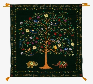 Tangled Vines - Embroidered Cotton Hanging Dreamscape Featuring Tree