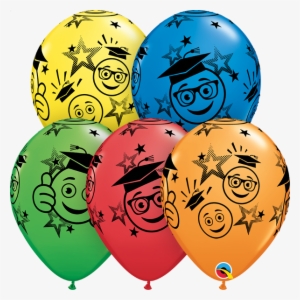 Qualatex Graduation Cap Smiley Emoji Around 11" Latex - Graduation Smileys - 11 Inch Balloons 25pcs