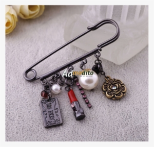 Safety Pin & Charms Brooch - Earrings