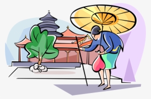 Vector Illustration Of Japanese Woman Walking With - Calendar