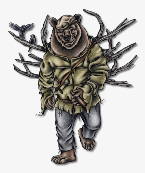 A Half Grizzly Bear, Half Ojibwe Totem Troll From Saskatchewan, - Cartoon