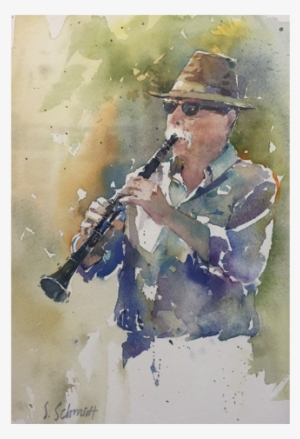 The Clarinet Player - Watercolor Painting