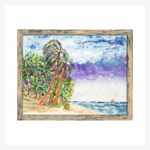 Lone Sail Boat & Palm Trees North Carolina Beach Gallery - Painting