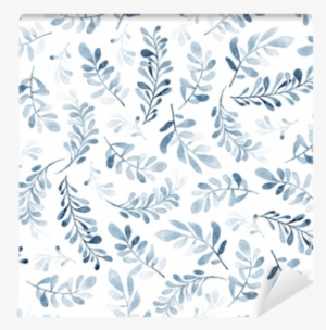 Watercolor Seamless Pattern Of Blue Branches Isolated - Moof Floral Paper Wrapping