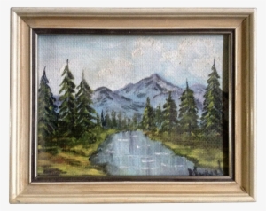 muriel wood, miniature oil painting quiet mountain - picture frame