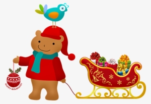 Christmas Bear With Sleigh, Bird On Head - Christmas Characters Vector Png