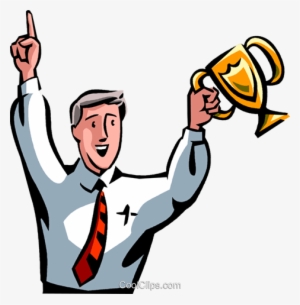 Businessman Hoisting A Trophy In Victory Royalty Free - Achievement Clipart