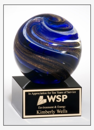 Art Glass Globe With Blue, White And Metallic Gold - Artistic Award