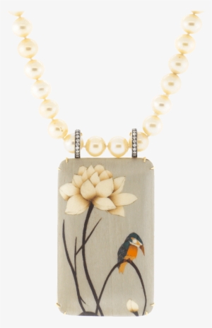 Marquetry Bird Golden Pearl And Diamond Necklace Marissa - Necklace
