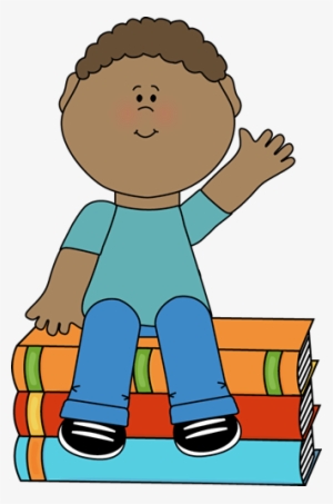 Boy Sitting On Books And Waving - Waving Clip Art