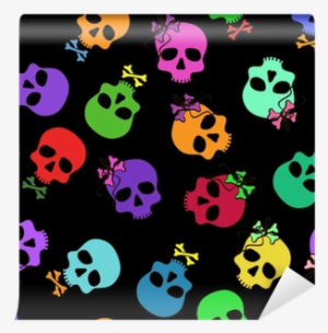 Seamless Pattern Of Funny Cartoon Skulls Wall Mural - Adediy Ade Fashion Custom Travel Umbrella Colorful