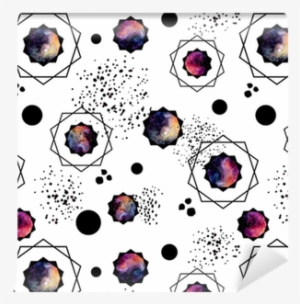 Seamless Pattern Of Watercolor Black Dots And Galaxy - Circle