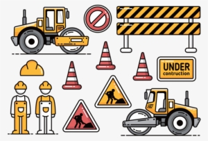 Road Construction With Road Roller Vector Icons - Road Construction Vector Png