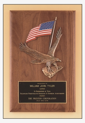 Solid American Walnut Airflyte Plaque With A Large - Colorful Flag And Eagle Plaque