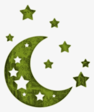 Moon Clip Art - Moon And Stars Green