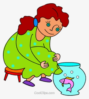 Girl Watching A Fish In A Fish Bowl Royalty Free Vector - Clip Art