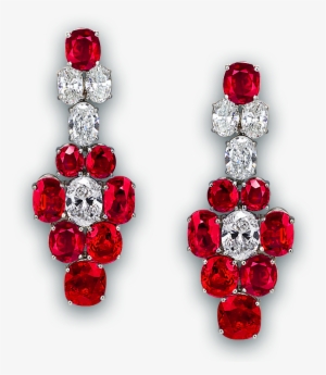 Pigeon Blood Ruby And Diamond Earrings - Long Red Diamond Earrings