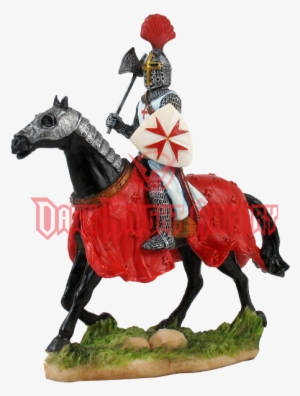armored crusader on horseback with axe and maltese - crusader knight on horse