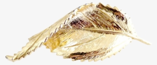 Autumn Leaf Brooch Gold Textured Design - Transparent Feather