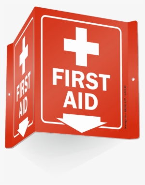 First Aid Red Projecting Sign With Down Arrow - Smartsign By Lyle Smartsign Projecting Aluminum V-sign,
