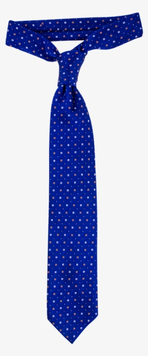 Deep Blue Necktie With Orange And White Dots - Polka Dot