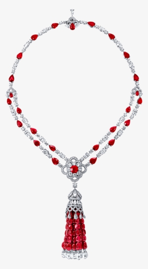 Ruby Tassel And Diamond Necklace - Necklace