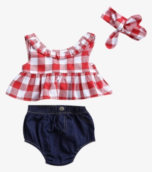 Plaid Top Denim Shorts 3pcs Set - Checkered Clothes For Baby