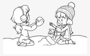 Dibujo De Niñas Jugando Con La Nieve Para Colorear - Snow
