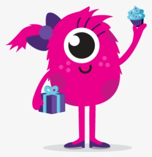 A Pink Monster With Cupcakes And A Present - Birthday Monster Clipart