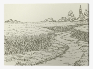 A Dirt Path Through Fields Of Wheat Canvas Print • - Vector Graphics