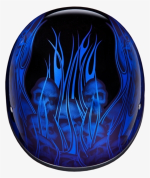 Daytona Helmet Skull Cap Wmulti Skull Flames Blue Dot - Daytona Silver Multi Flames Skull Cap Half Helmet